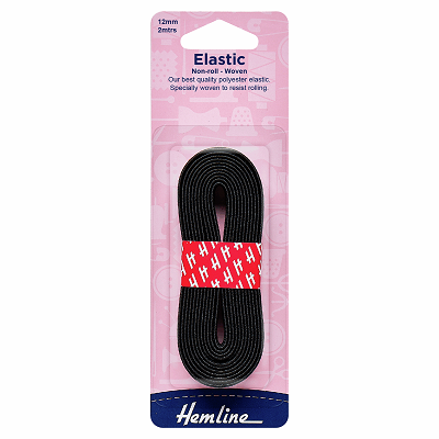 H631.12 Woven Non-Roll Elastic: 2m x 12mm: Black..